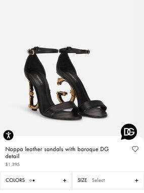 Dolce & Gabbana Black Leather Sandals with Gold Baroque DG Heel